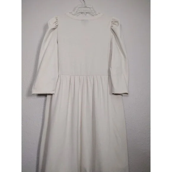 Women’s Beige Cocktail Dress 3/4 Sleeve Size M Formal Cottage core Stretch - Picture 8 of 10